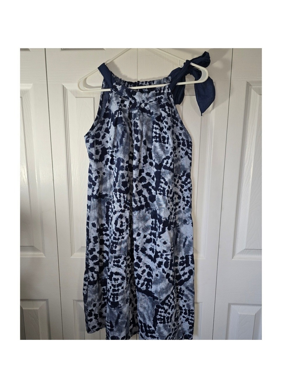 Bellambra Blue and Gray Linen Tie-Shoulder Dress Medium